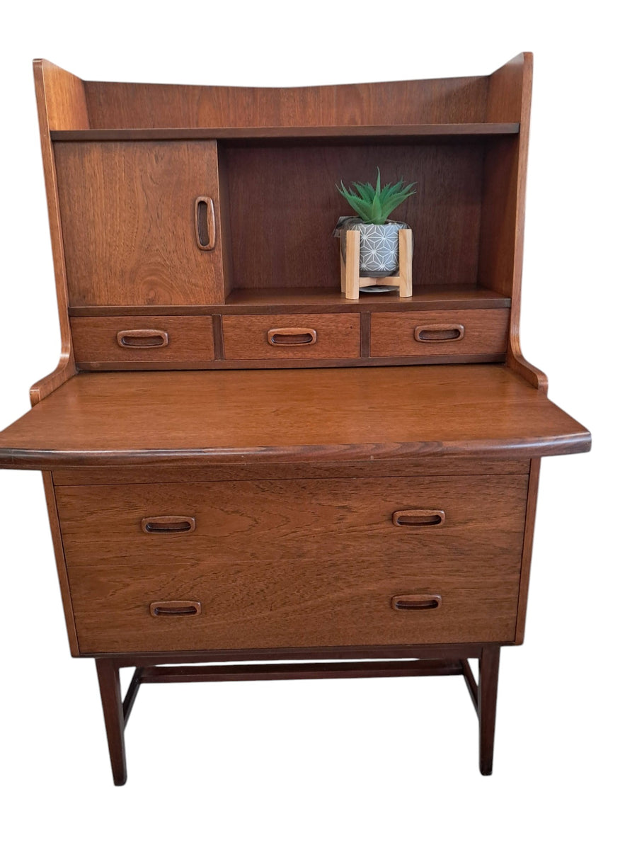 Mid Century Vintage Writing Bureau Teak Laptop Desk Work Station Writi ...