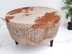 Vintage African Drum Coffee Table Cowhide Table Glass Top LARGE 1960