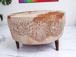Vintage African Drum Coffee Table Cowhide Table Glass Top LARGE 1960