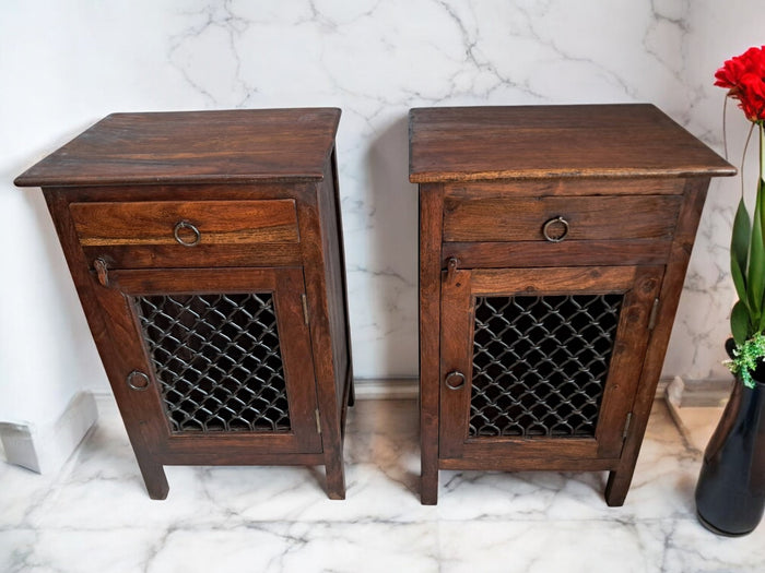 Vintage Pair Bedside Cabinets Indian Bedside Tables Bohemian 1980's