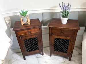 Vintage Pair Bedside Cabinets Indian Bedside Tables Bohemian 1980's