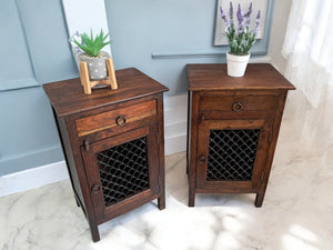 Vintage Pair Bedside Cabinets Indian Bedside Tables Bohemian 1980's