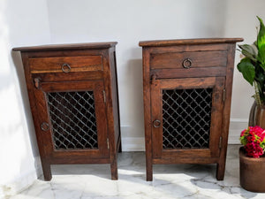 Vintage Pair Bedside Cabinets Indian Bedside Tables Bohemian 1980's