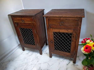 Vintage Pair Bedside Cabinets Indian Bedside Tables Bohemian 1980's
