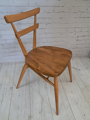 Mid Century Vintage Ercol Stacking Chairs Dining Adult Size 1950's Green Dot Blonde