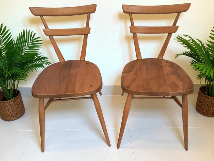 Mid Century Vintage Ercol Stacking Chairs Dining Adult Size 1950's Green Dot Blonde