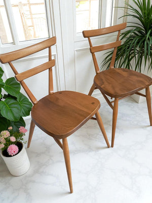 Mid Century Vintage Ercol Stacking Chairs Dining Adult Size 1950's Green Dot Blonde