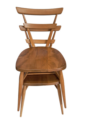 Mid Century Vintage Ercol Stacking Chairs Dining Adult Size 1950's Green Dot Blonde