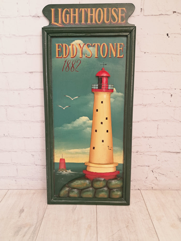 Vintage Wooden Eddystone Lighthouse Sign 3D Relief Bathroom Wall Decor Picture Decorative 1980