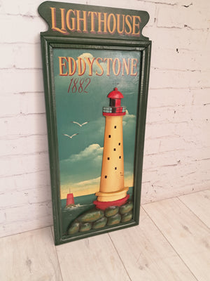 Vintage Wooden Eddystone Lighthouse Sign 3D Relief Bathroom Wall Decor Picture Decorative 1980