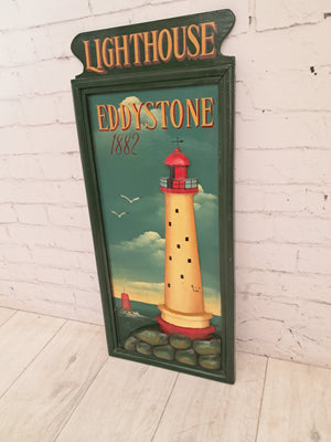 Vintage Wooden Eddystone Lighthouse Sign 3D Relief Bathroom Wall Decor Picture Decorative 1980