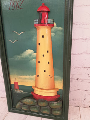 Vintage Wooden Eddystone Lighthouse Sign 3D Relief Bathroom Wall Decor Picture Decorative 1980