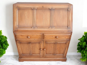 Vintage Ercol 867 Writing Bureau Connoisseur Desk Home Office Work Station Cocktail Cabinet Solid Elm Mid Century FREE DELIVERY