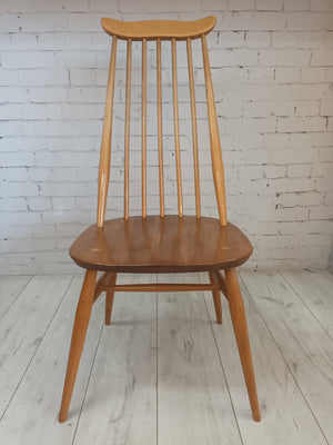 Vintage Ercol Goldsmith Dining Chairs + Carvers x 6 - Light Elm Mid Century Chairs VGC
