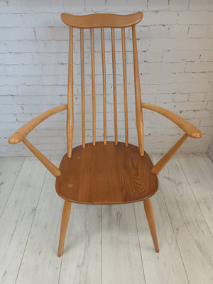 Vintage Ercol Goldsmith Dining Chairs + Carvers x 6 - Light Elm Mid Century Chairs VGC