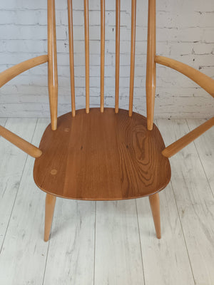 Vintage Ercol Goldsmith Dining Chairs + Carvers x 6 - Light Elm Mid Century Chairs VGC