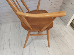 Vintage Ercol Goldsmith Dining Chairs + Carvers x 6 - Light Elm Mid Century Chairs VGC