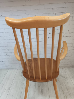Vintage Ercol Goldsmith Dining Chairs + Carvers x 6 - Light Elm Mid Century Chairs VGC