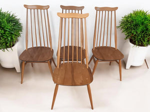 Vintage Ercol Goldsmith Dining Chairs + Carvers x 6 - Light Elm Mid Century Chairs VGC