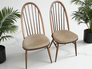 Vintage Ercol Windsor Quaker Dining Chairs x 2 -  Elm Mid Century Chairs + Seat Cushions