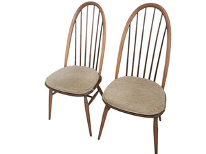 Vintage Ercol Windsor Quaker Dining Chairs x 2 -  Elm Mid Century Chairs + Seat Cushions