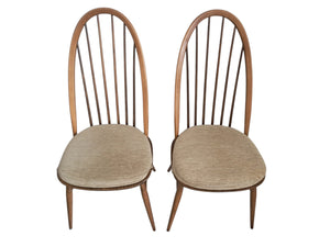 Vintage Ercol Windsor Quaker Dining Chairs x 2 -  Elm Mid Century Chairs + Seat Cushions