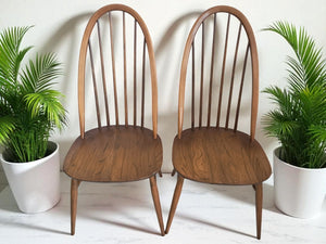 Vintage Ercol Windsor Quaker Dining Chairs x 2 -  Elm Mid Century Chairs + Seat Cushions