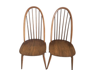Vintage Ercol Windsor Quaker Dining Chairs x 2 -  Elm Mid Century Chairs + Seat Cushions