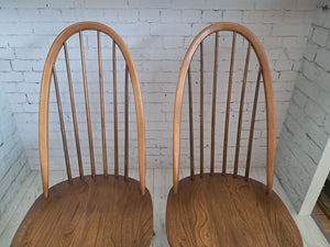 Vintage Ercol Windsor Quaker Dining Chairs x 2 -  Elm Mid Century Chairs + Seat Cushions