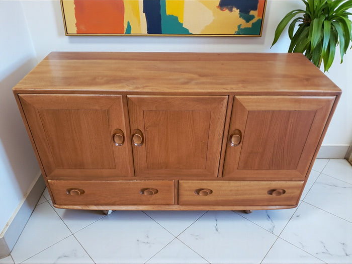 Mid Century Vintage Ercol Windsor Sideboard Solid Elm TV Cabinet Blonde Restored 1960