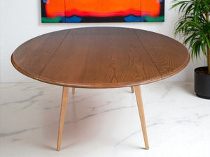 Mid Century Blonde Ercol Plank Dining Table Drop Leaf Drop Flap Vintage Elm Restored 1960's