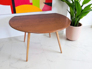 Mid Century Blonde Ercol Plank Dining Table Drop Leaf Drop Flap Vintage Elm Restored 1960's