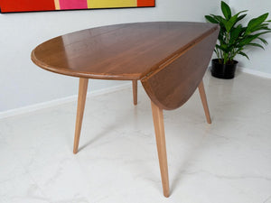 Mid Century Blonde Ercol Plank Dining Table Drop Leaf Drop Flap Vintage Elm Restored 1960's