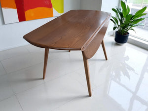 Mid Century Blonde Ercol Plank Dining Table Drop Leaf Drop Flap Vintage Elm Restored 1960's