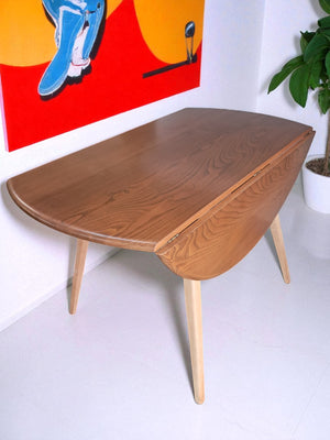 Mid Century Blonde Ercol Plank Dining Table Drop Leaf Drop Flap Vintage Elm Restored 1960's