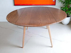 Mid Century Blonde Ercol Plank Dining Table Drop Leaf Drop Flap Vintage Elm Restored 1960's