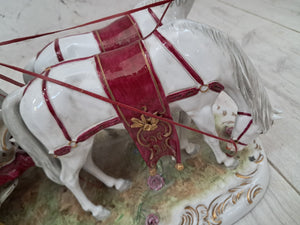 Vintage German Scheibe Alsbach Porcelain Horse & Carriage Figurine LARGE Rococo Coach 1930's