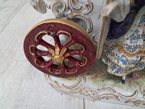 Vintage German Scheibe Alsbach Porcelain Horse & Carriage Figurine LARGE Rococo Coach 1930's