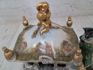 Vintage German Scheibe Alsbach Porcelain Horse & Carriage Figurine LARGE Rococo Coach 1930's