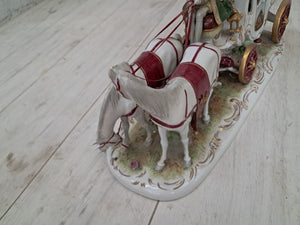 Vintage German Scheibe Alsbach Porcelain Horse & Carriage Figurine LARGE Rococo Coach 1930's