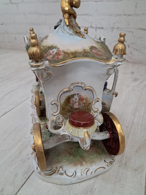 Vintage German Scheibe Alsbach Porcelain Horse & Carriage Figurine LARGE Rococo Coach 1930's
