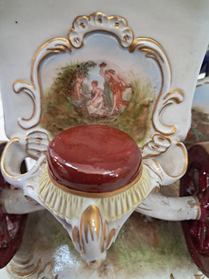 Vintage German Scheibe Alsbach Porcelain Horse & Carriage Figurine LARGE Rococo Coach 1930's