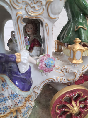 Vintage German Scheibe Alsbach Porcelain Horse & Carriage Figurine LARGE Rococo Coach 1930's