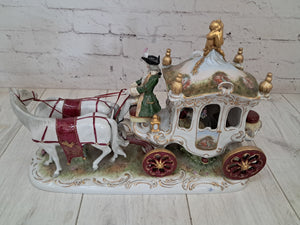 Vintage German Scheibe Alsbach Porcelain Horse & Carriage Figurine LARGE Rococo Coach 1930's