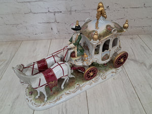 Vintage German Scheibe Alsbach Porcelain Horse & Carriage Figurine LARGE Rococo Coach 1930's