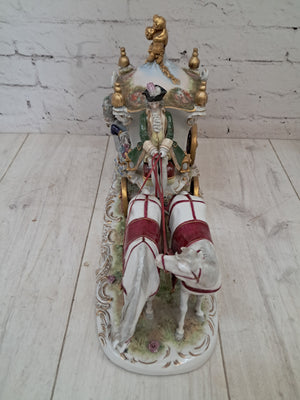 Vintage German Scheibe Alsbach Porcelain Horse & Carriage Figurine LARGE Rococo Coach 1930's