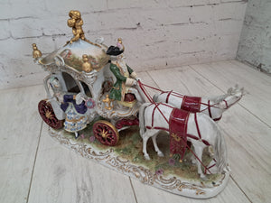 Vintage German Scheibe Alsbach Porcelain Horse & Carriage Figurine LARGE Rococo Coach 1930's