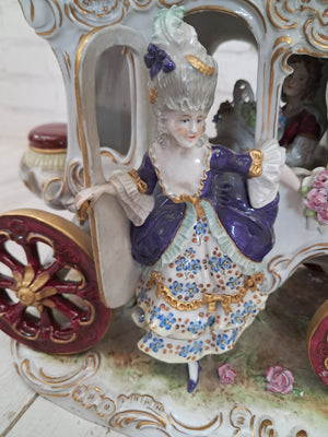 Vintage German Scheibe Alsbach Porcelain Horse & Carriage Figurine LARGE Rococo Coach 1930's