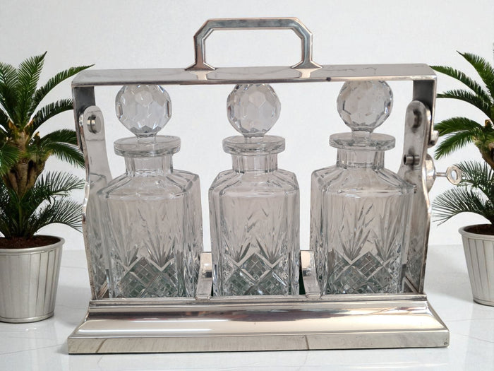 Art Deco Silver Plated Tantalus with Crystal Decanters – c.1880s | RetroNovia