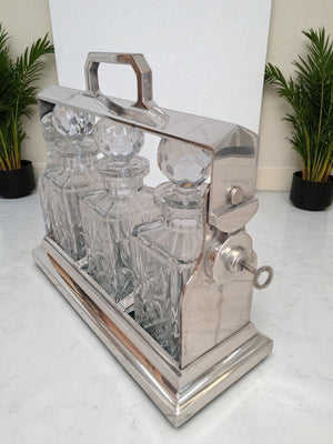 Art Deco Silver Plated Tantalus with Crystal Decanters – c.1880s | RetroNovia